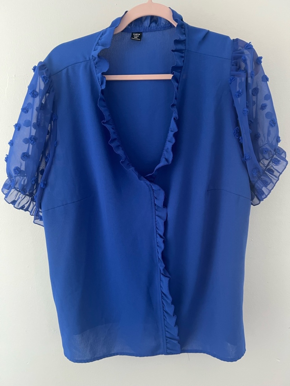 Chiffon Ruffle Front Blouse - Royal Blue